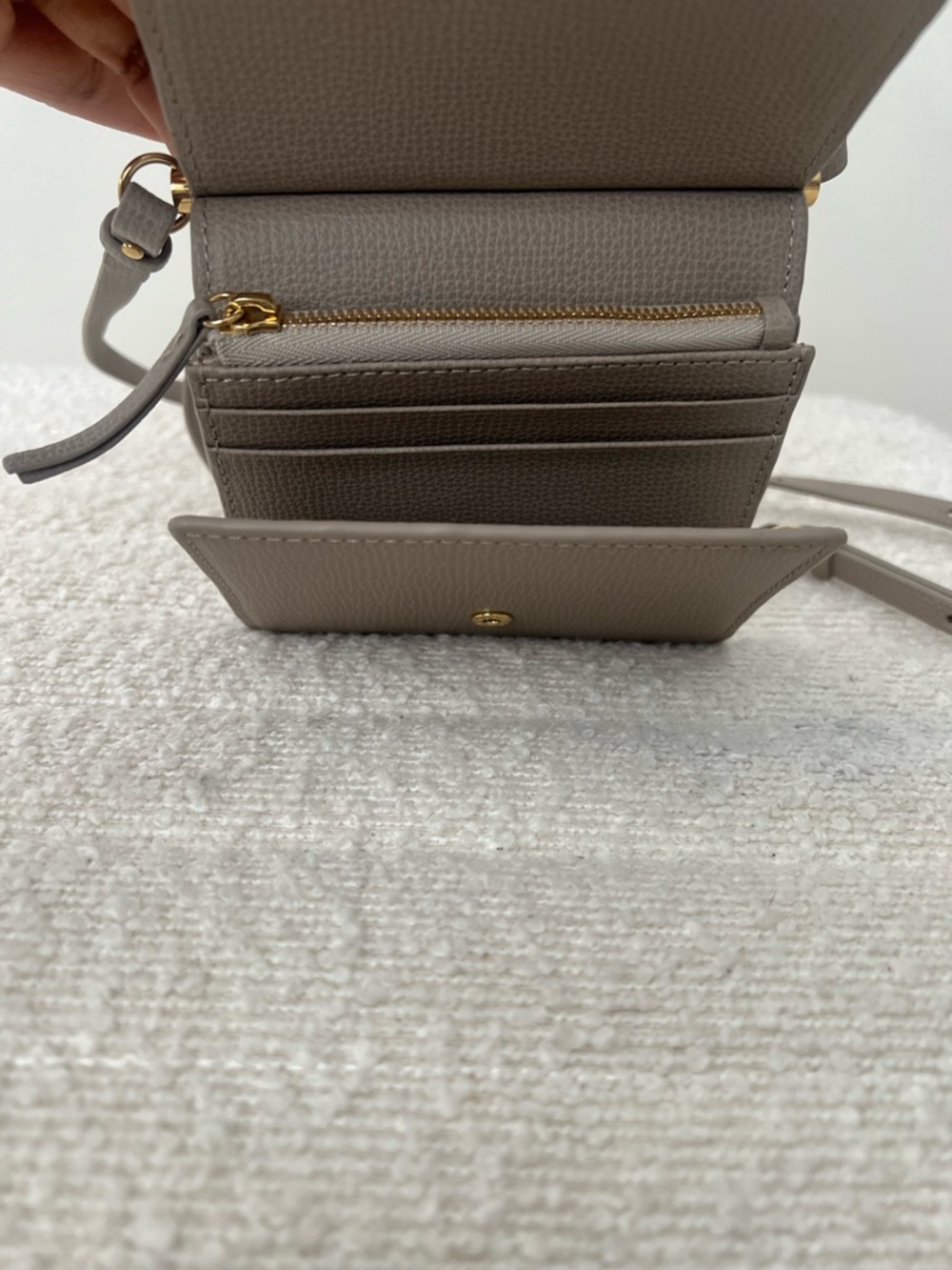 Numero Sept Wallet- Taupe Crossbody Shoulder Bag with Gold Hardware (New) - Picture 4 of 6